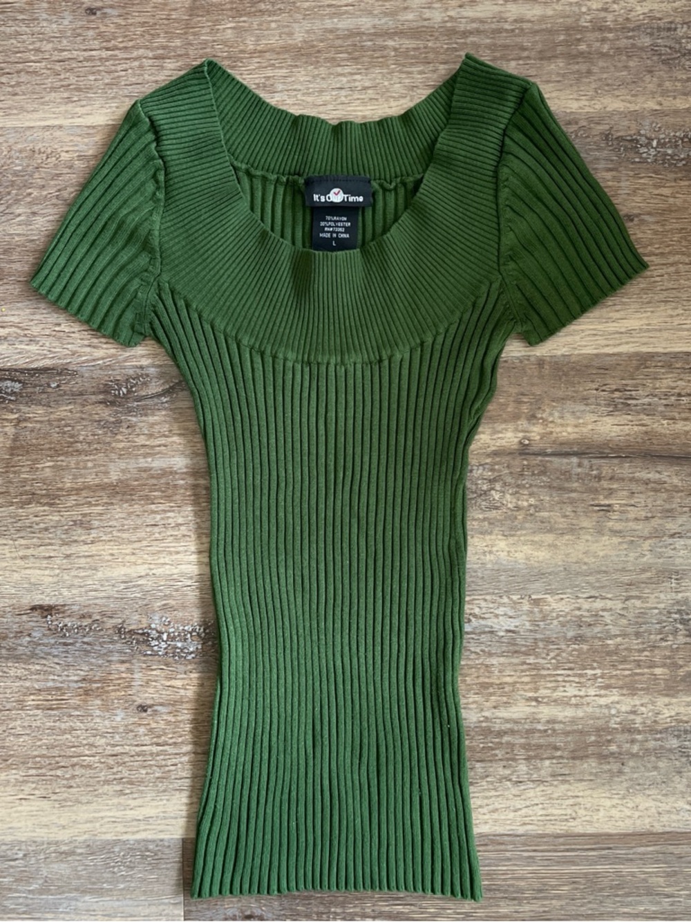 Olive Green Ribbed Scoop Neck Short Sleeve Top